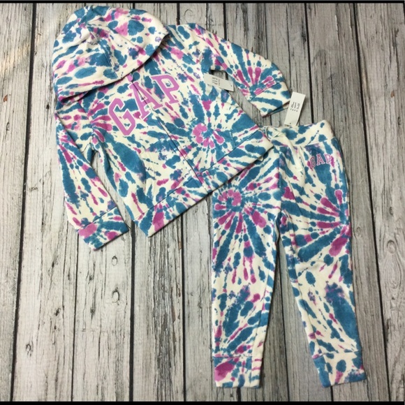 Gap Girls 2T 3T 4T 5T Purple Teal Tie Dye Sweatshirt Sweatpants Outfit. NWT Matching Sets